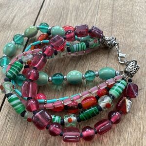 Colorful Beaded Bracelet Set with Silver Accents
